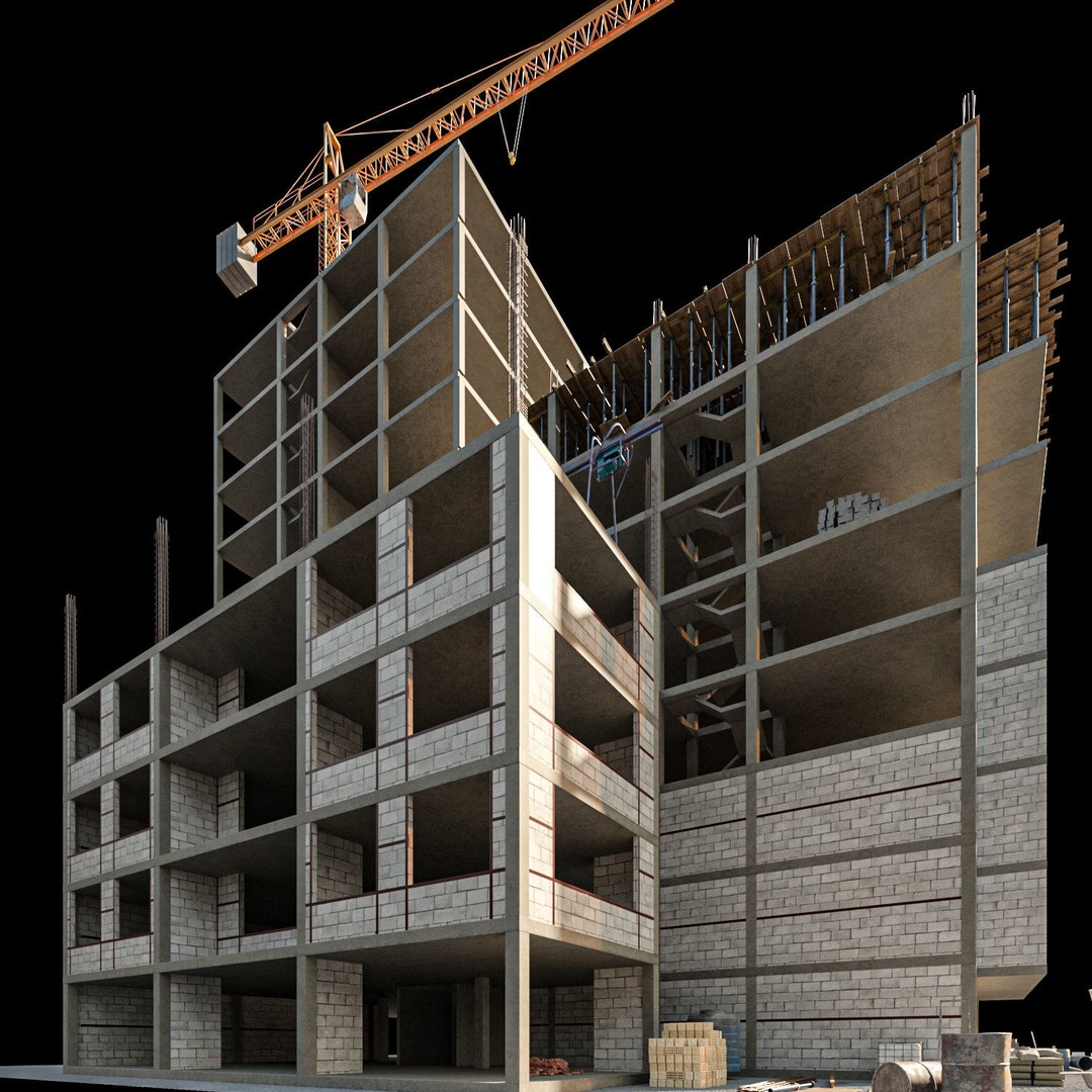 Modular Construction Site 3D Model – Low Poly Game Asset, FBX - View 9