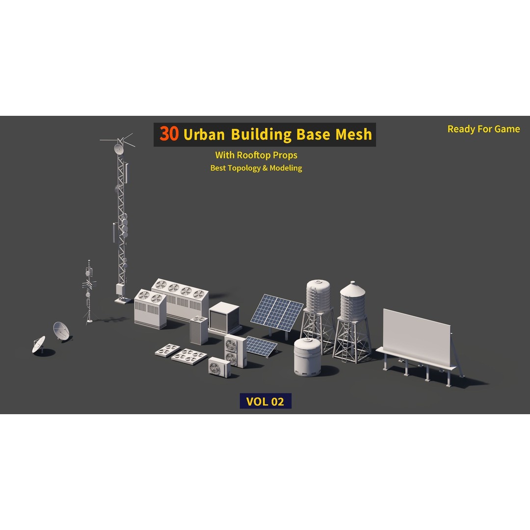 Urban Building Base Mesh 3D Model – Low Poly Real Scale Architecture, FBX