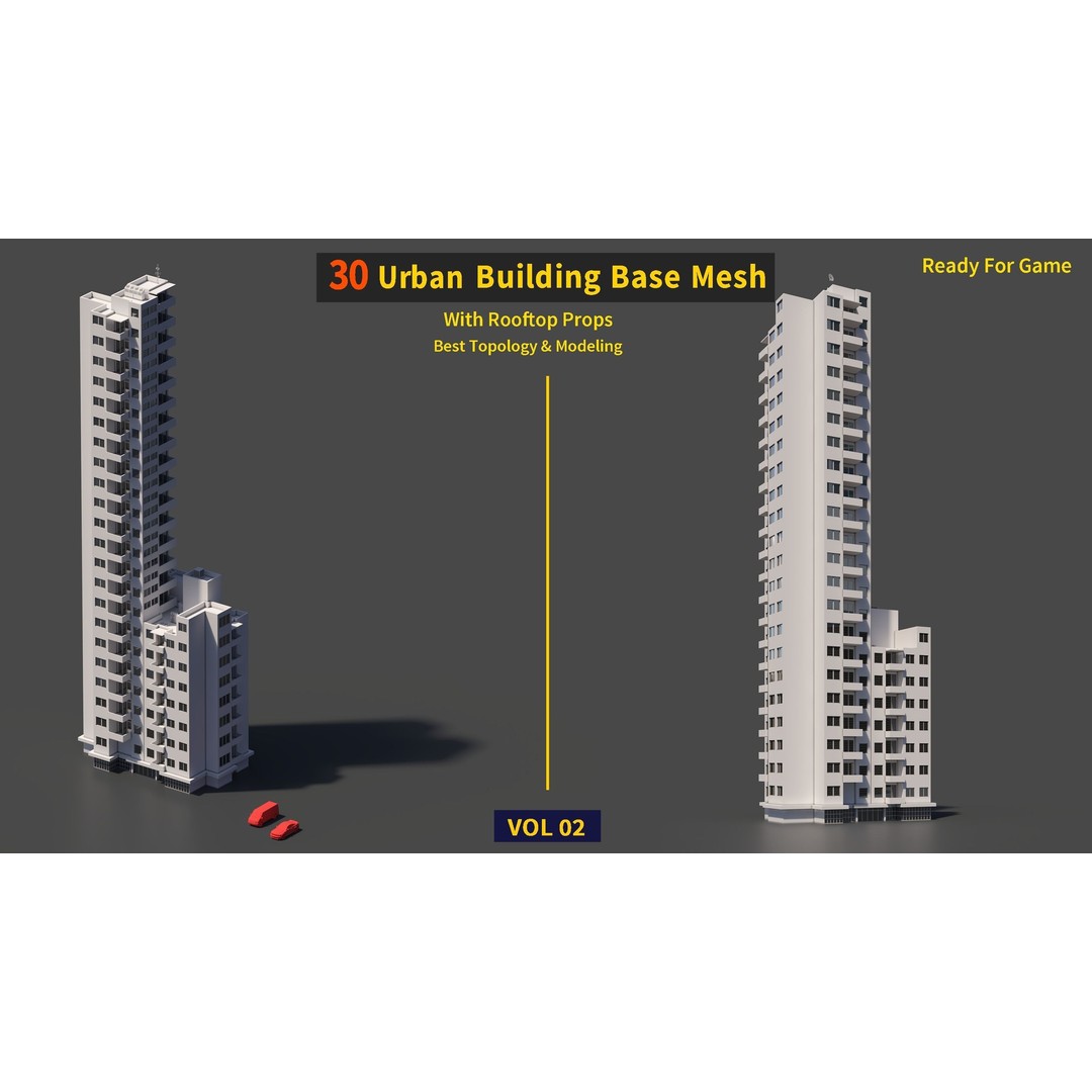 Urban Building Base Mesh 3D Model – Low Poly Real Scale Architecture, FBX - View 10