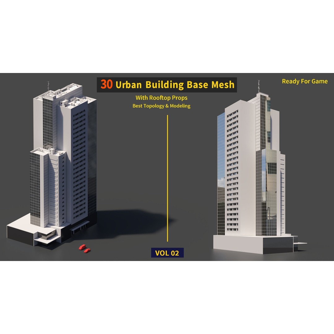 Urban Building Base Mesh 3D Model – Low Poly Real Scale Architecture, FBX - View 11