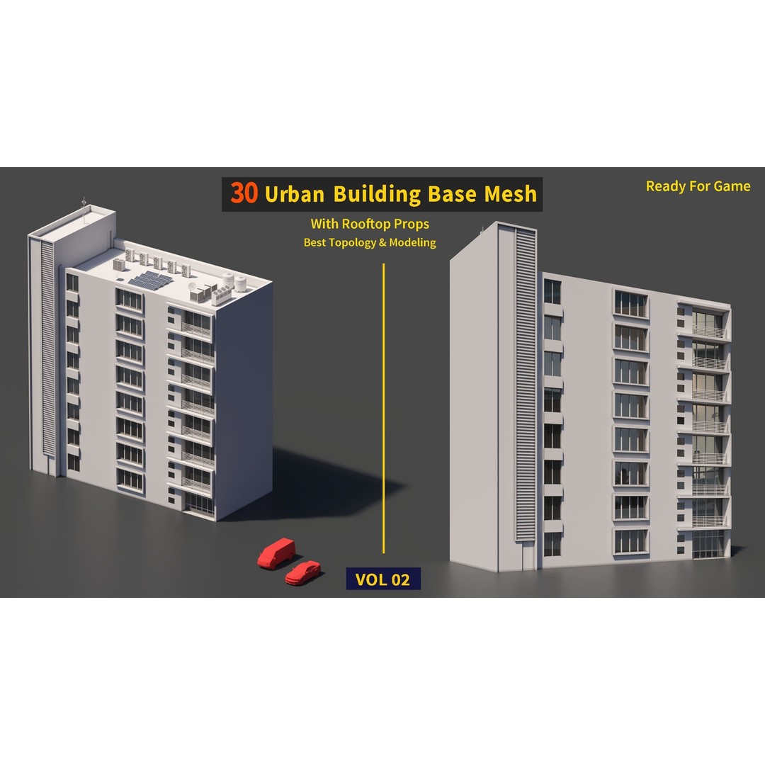 Urban Building Base Mesh 3D Model – Low Poly Real Scale Architecture, FBX - View 12