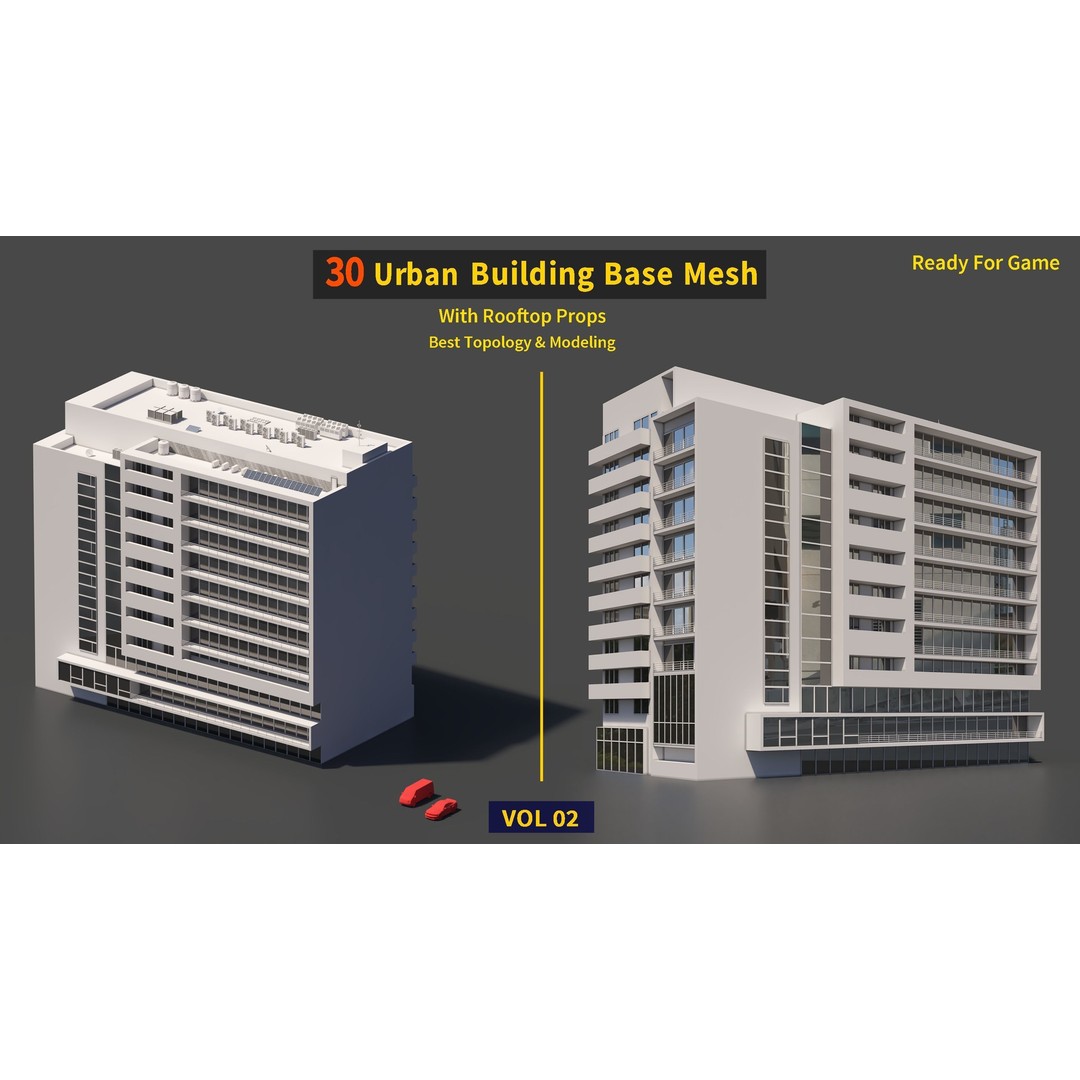 Urban Building Base Mesh 3D Model – Low Poly Real Scale Architecture, FBX - View 13