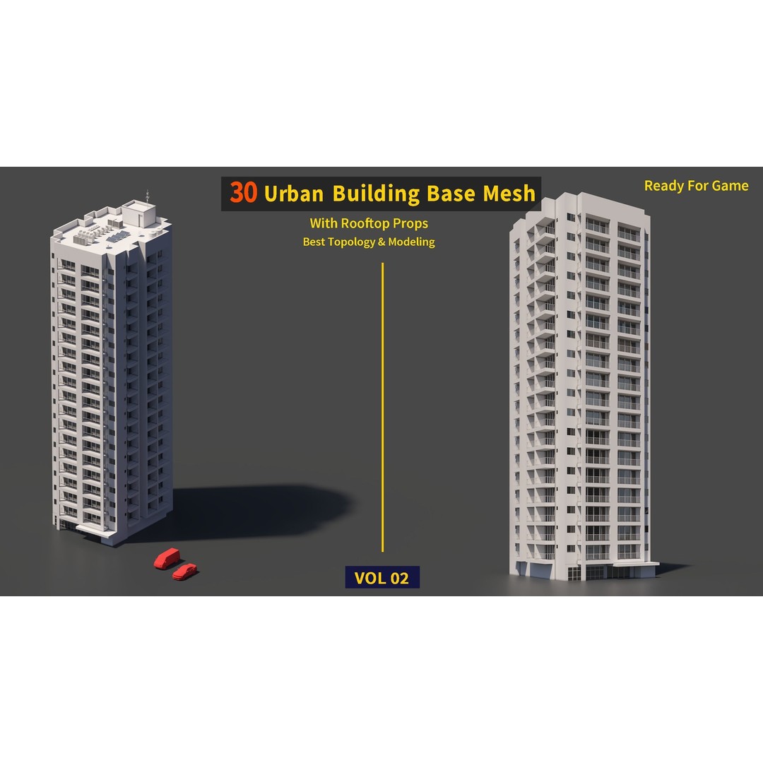 Urban Building Base Mesh 3D Model – Low Poly Real Scale Architecture, FBX - View 14