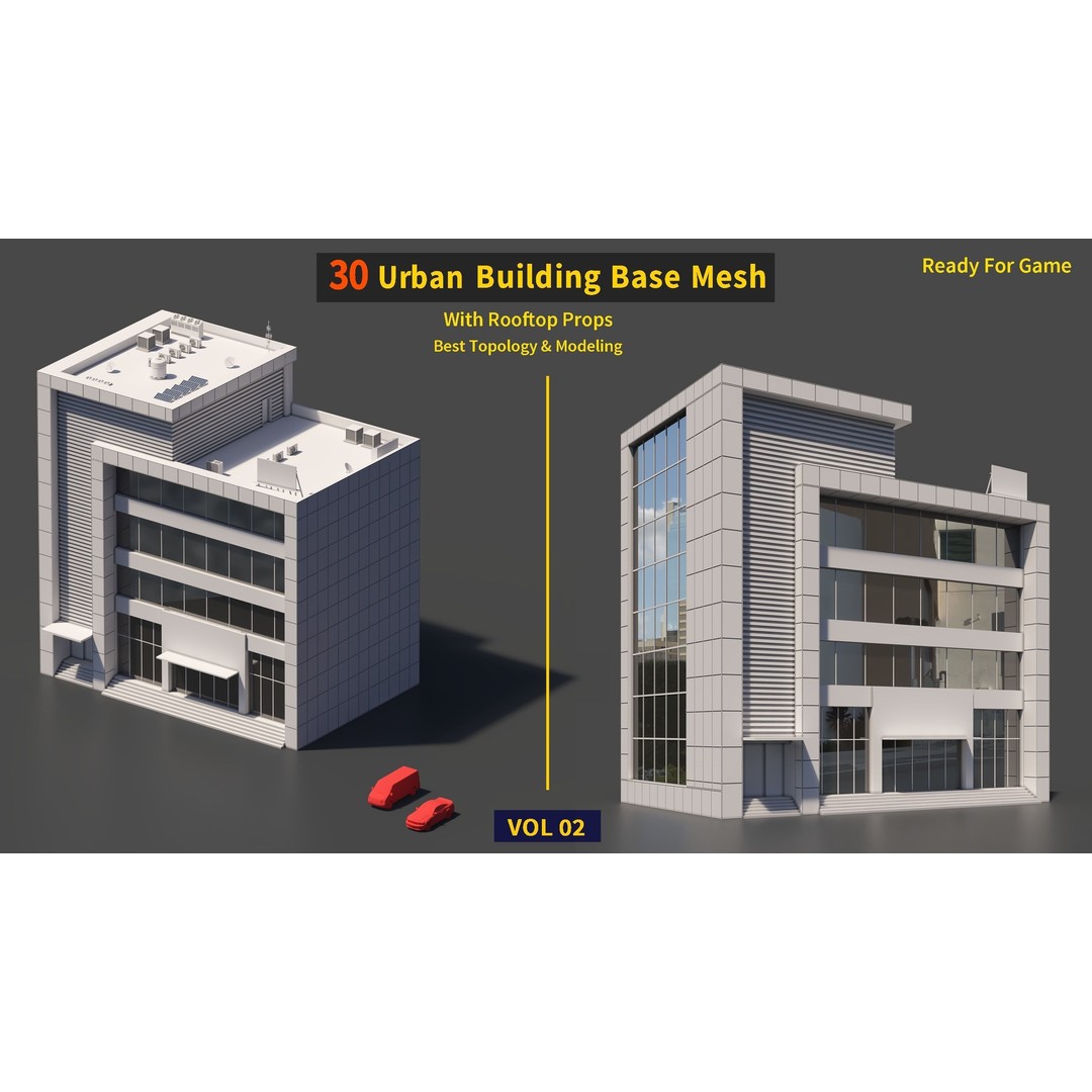 Urban Building Base Mesh 3D Model – Low Poly Real Scale Architecture, FBX - View 15