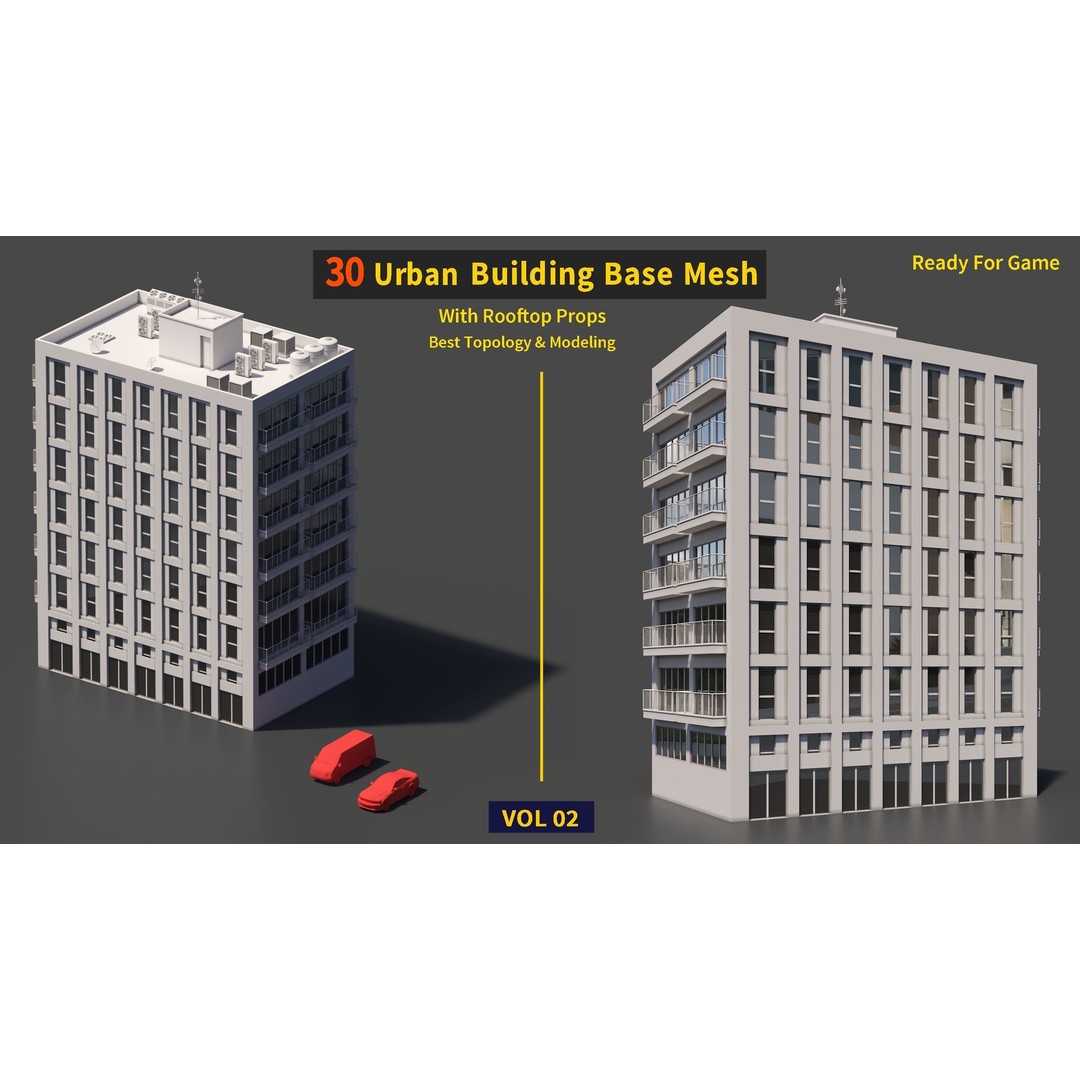 Urban Building Base Mesh 3D Model – Low Poly Real Scale Architecture, FBX - View 16