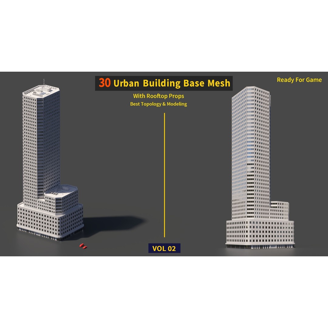 Urban Building Base Mesh 3D Model – Low Poly Real Scale Architecture, FBX - View 17