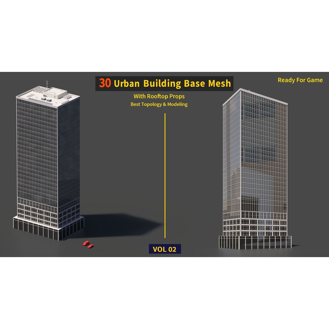Urban Building Base Mesh 3D Model – Low Poly Real Scale Architecture, FBX - View 18
