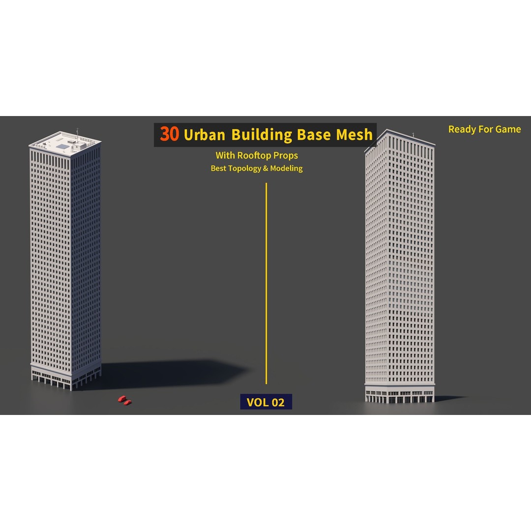 Urban Building Base Mesh 3D Model – Low Poly Real Scale Architecture, FBX - View 19