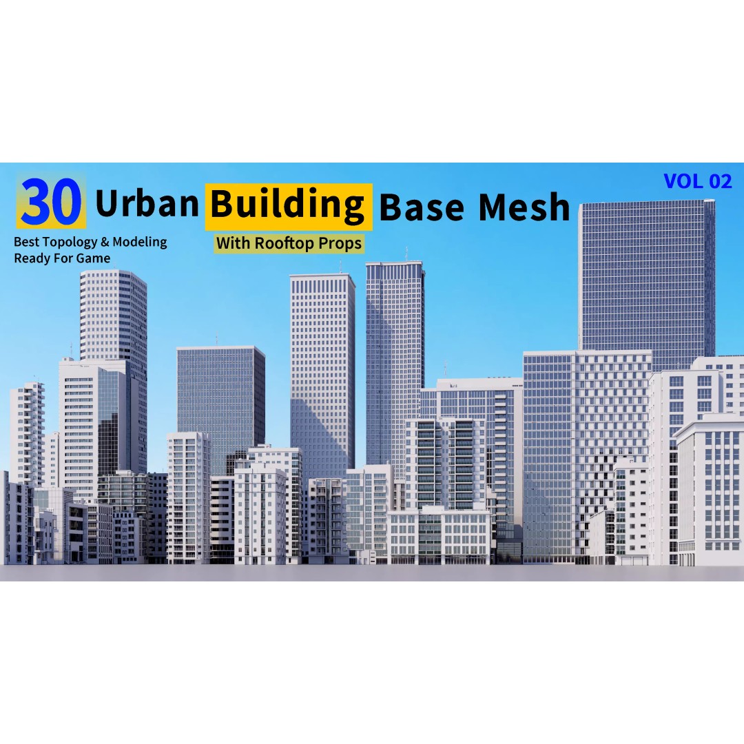 Urban Building Base Mesh 3D Model – Low Poly Real Scale Architecture, FBX - View 2