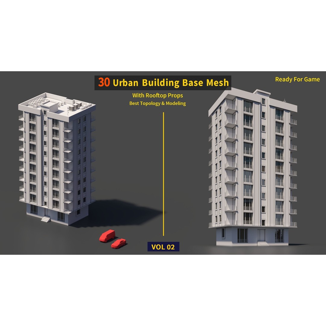 Urban Building Base Mesh 3D Model – Low Poly Real Scale Architecture, FBX - View 21
