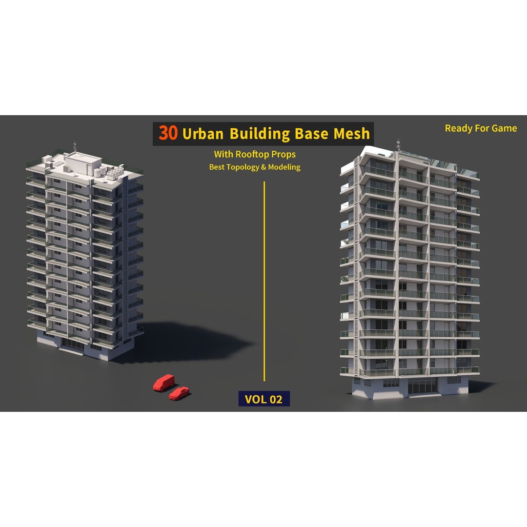 Urban Building Base Mesh 3D Model – Low Poly Real Scale Architecture, FBX - View 22
