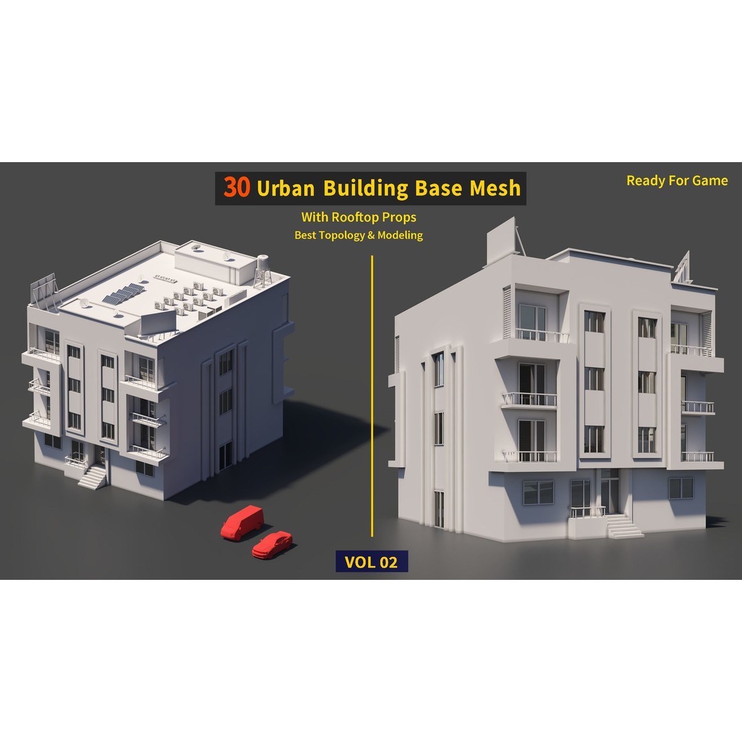 Urban Building Base Mesh 3D Model – Low Poly Real Scale Architecture, FBX - View 23