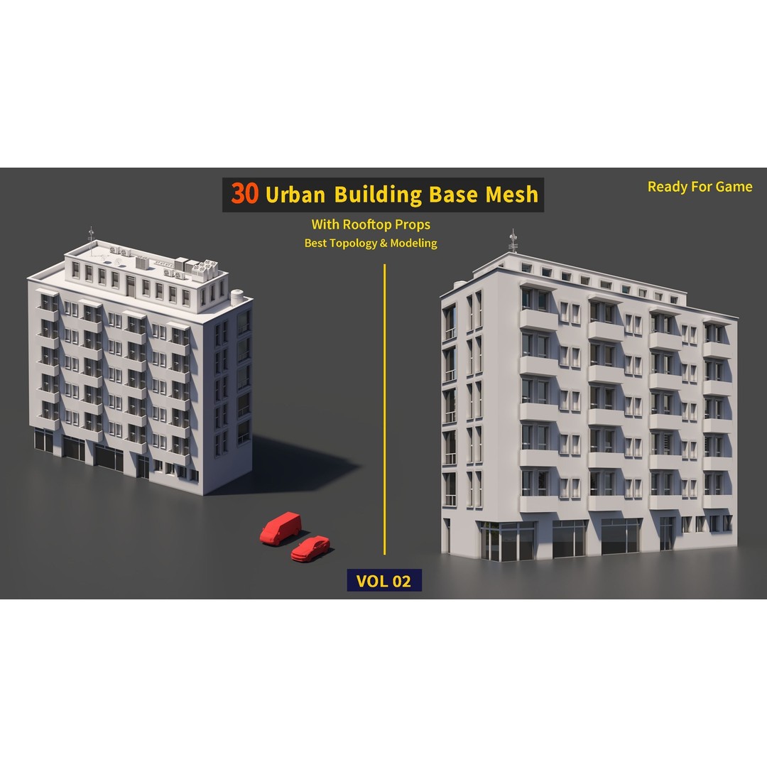Urban Building Base Mesh 3D Model – Low Poly Real Scale Architecture, FBX - View 24