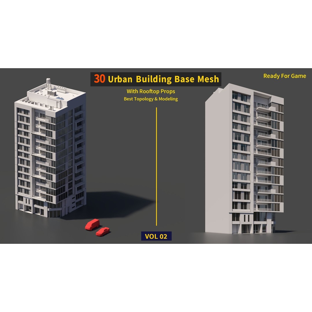 Urban Building Base Mesh 3D Model – Low Poly Real Scale Architecture, FBX - View 25
