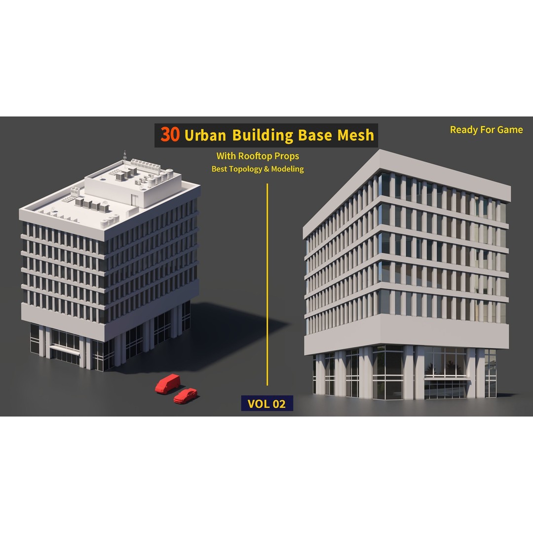 Urban Building Base Mesh 3D Model – Low Poly Real Scale Architecture, FBX - View 26