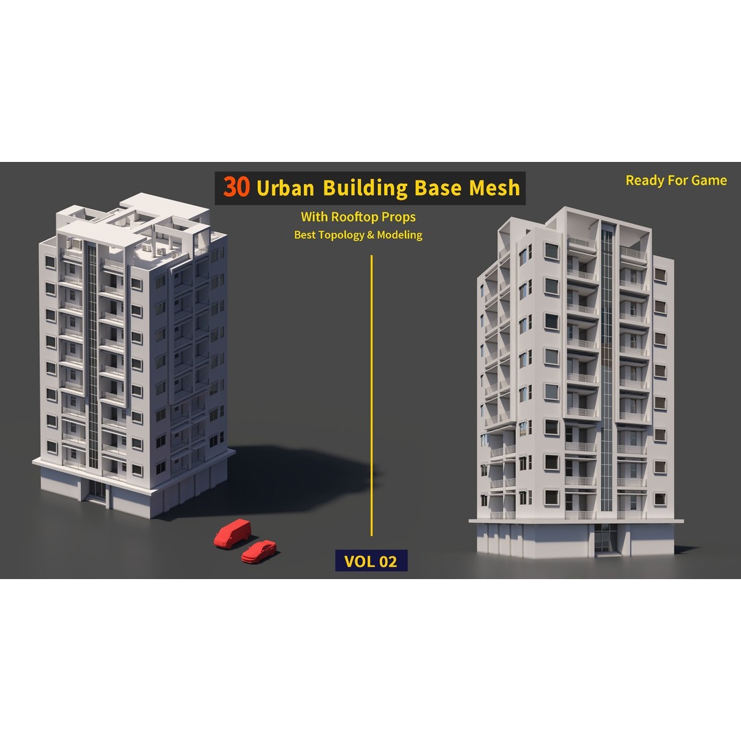 Urban Building Base Mesh 3D Model – Low Poly Real Scale Architecture, FBX - View 27
