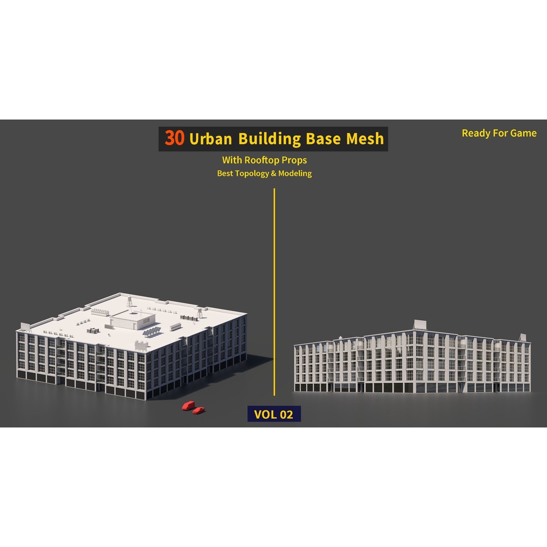 Urban Building Base Mesh 3D Model – Low Poly Real Scale Architecture, FBX - View 28