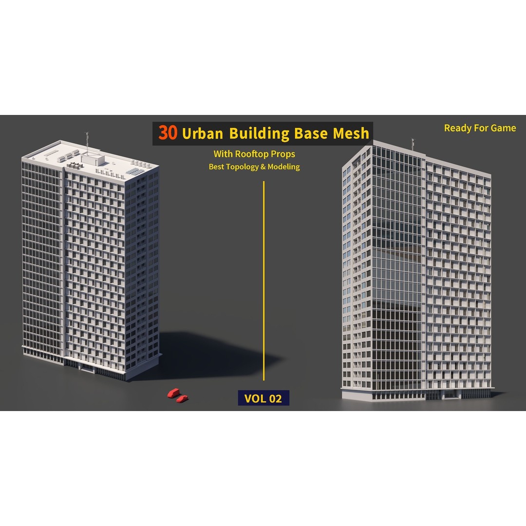 Urban Building Base Mesh 3D Model – Low Poly Real Scale Architecture, FBX - View 29