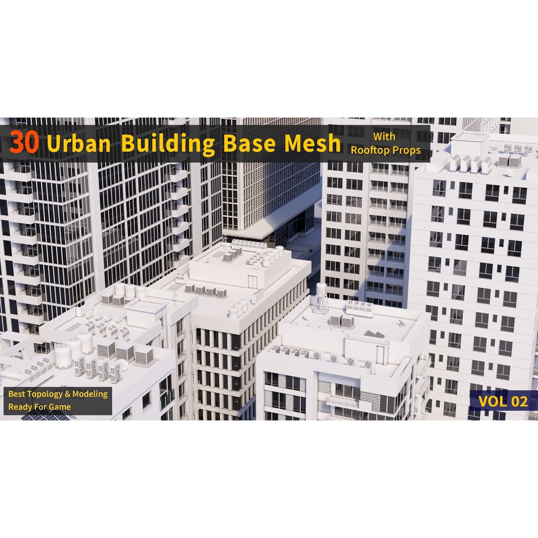 Urban Building Base Mesh 3D Model – Low Poly Real Scale Architecture, FBX - View 3
