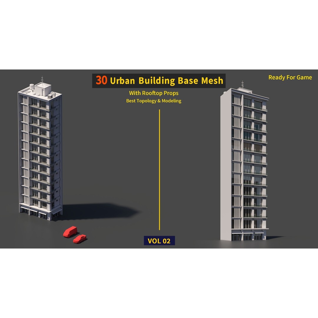 Urban Building Base Mesh 3D Model – Low Poly Real Scale Architecture, FBX - View 30