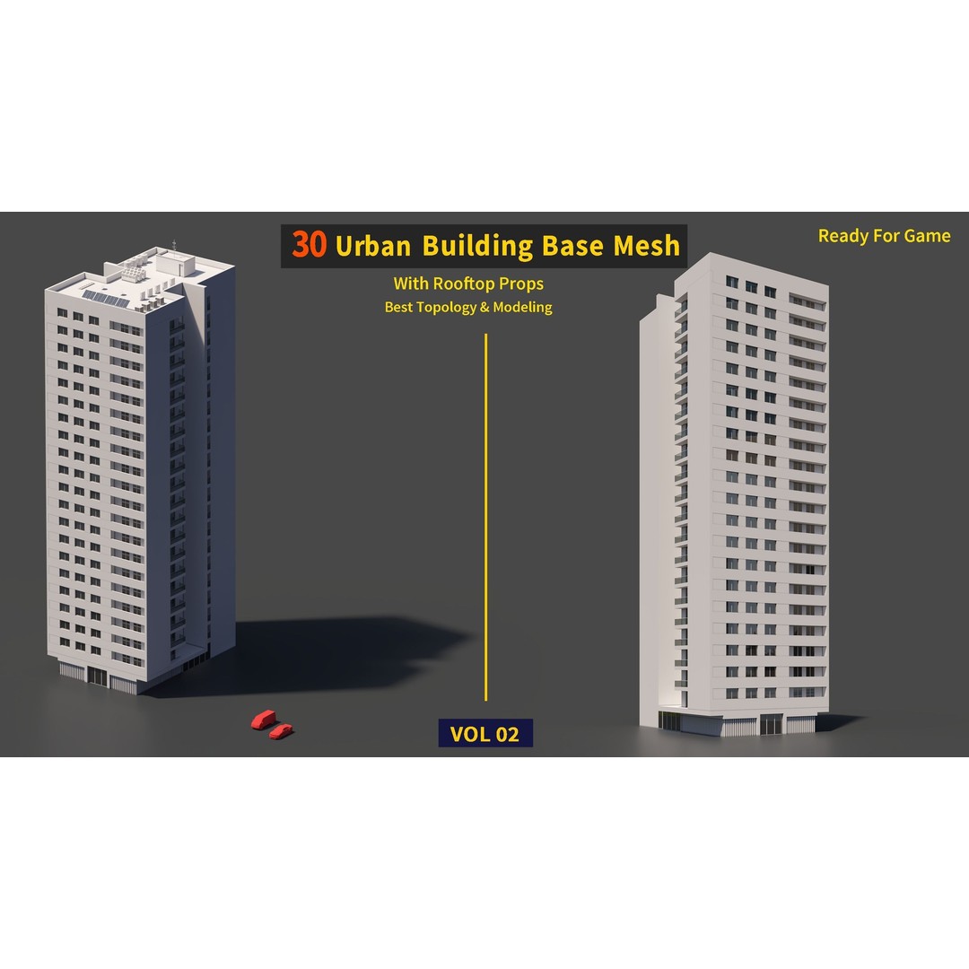 Urban Building Base Mesh 3D Model – Low Poly Real Scale Architecture, FBX - View 31