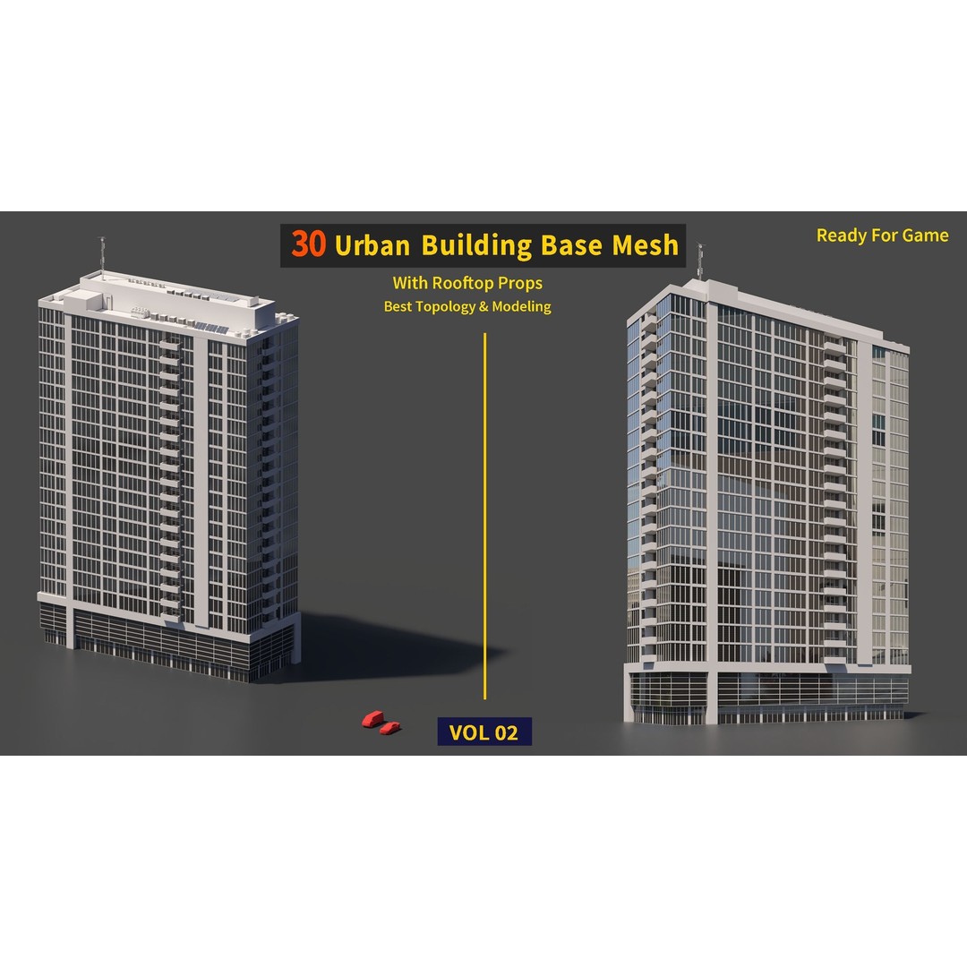 Urban Building Base Mesh 3D Model – Low Poly Real Scale Architecture, FBX - View 32