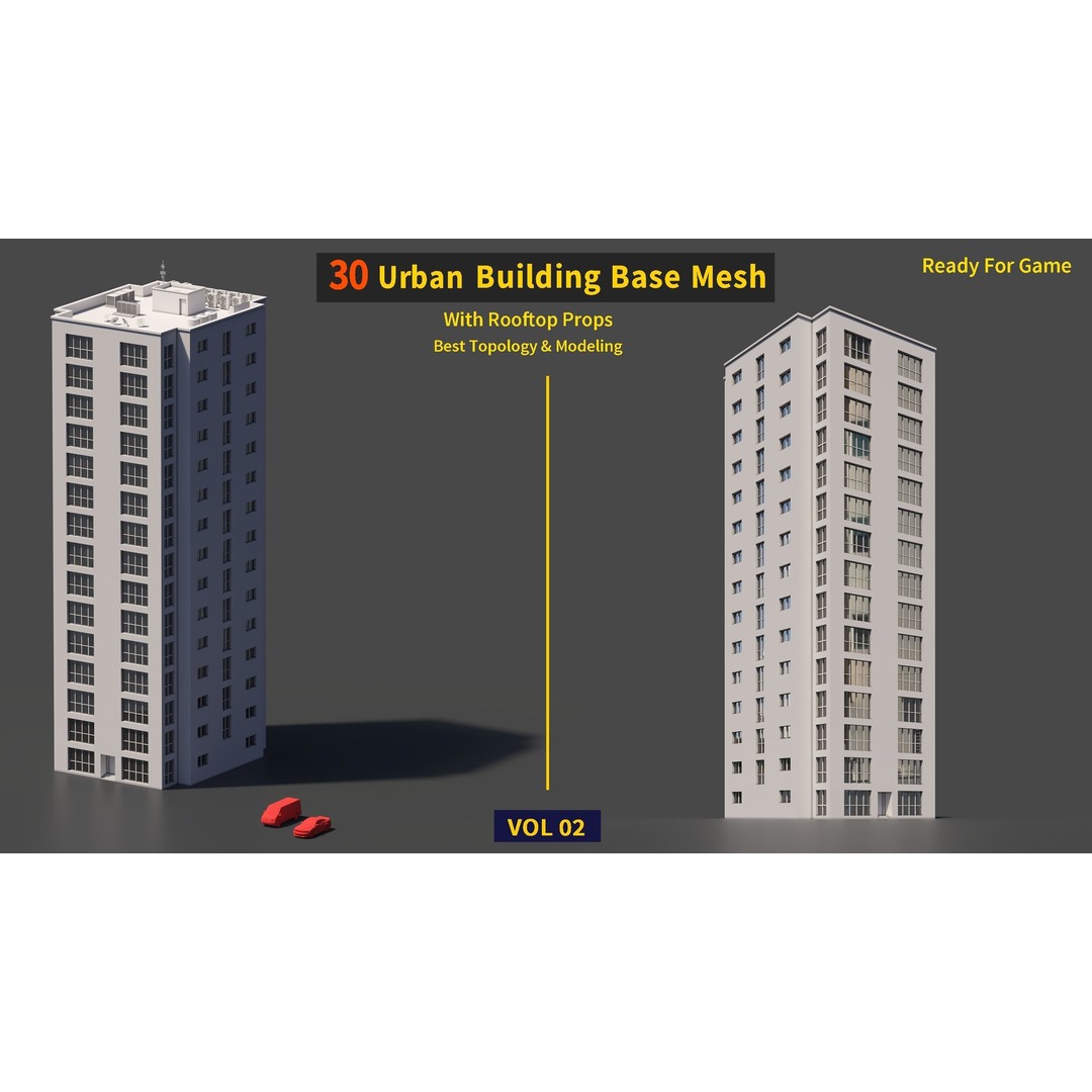 Urban Building Base Mesh 3D Model – Low Poly Real Scale Architecture, FBX - View 34