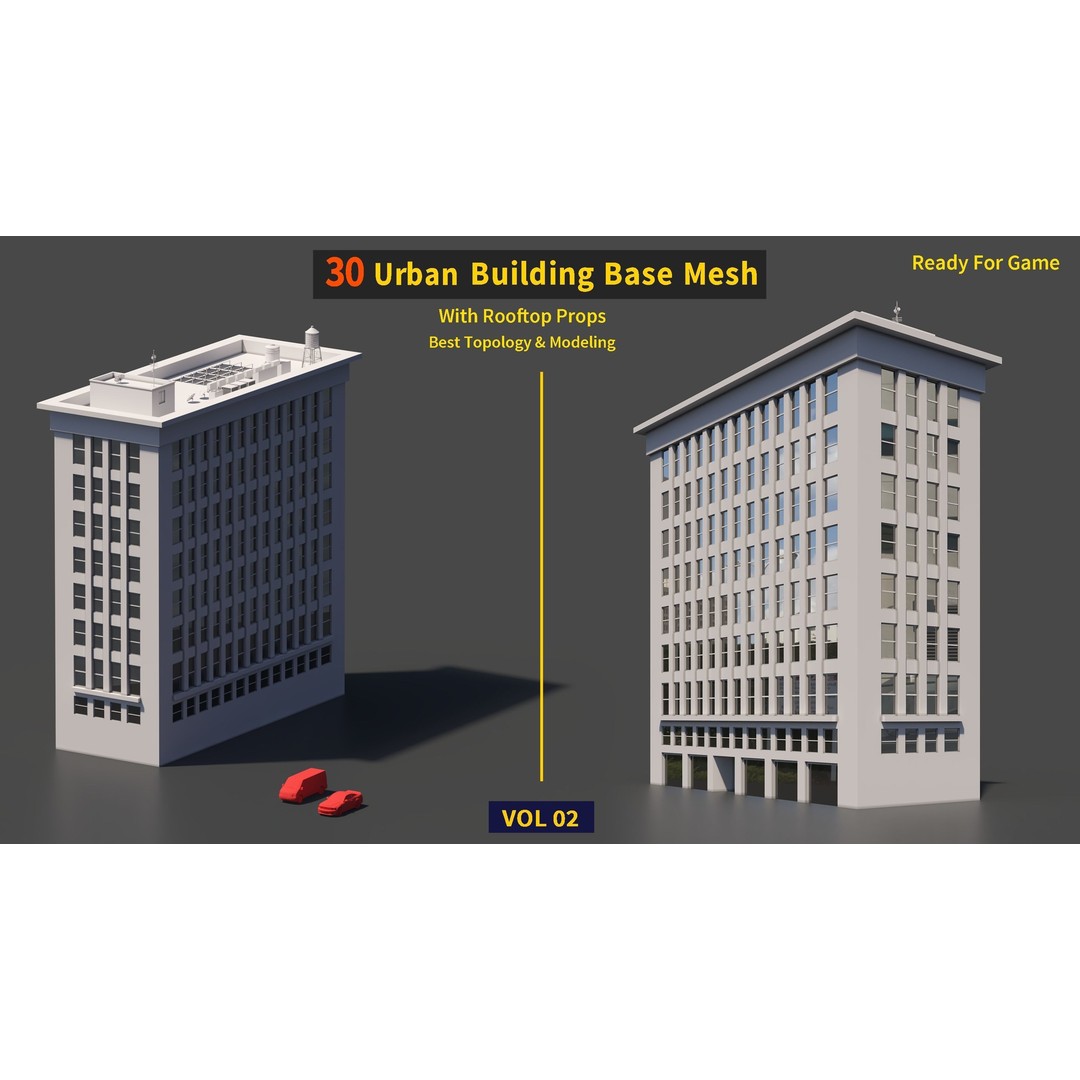 Urban Building Base Mesh 3D Model – Low Poly Real Scale Architecture, FBX - View 35