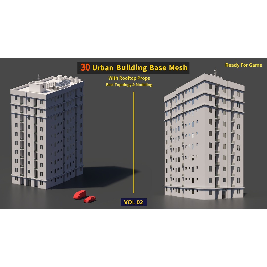 Urban Building Base Mesh 3D Model – Low Poly Real Scale Architecture, FBX - View 36