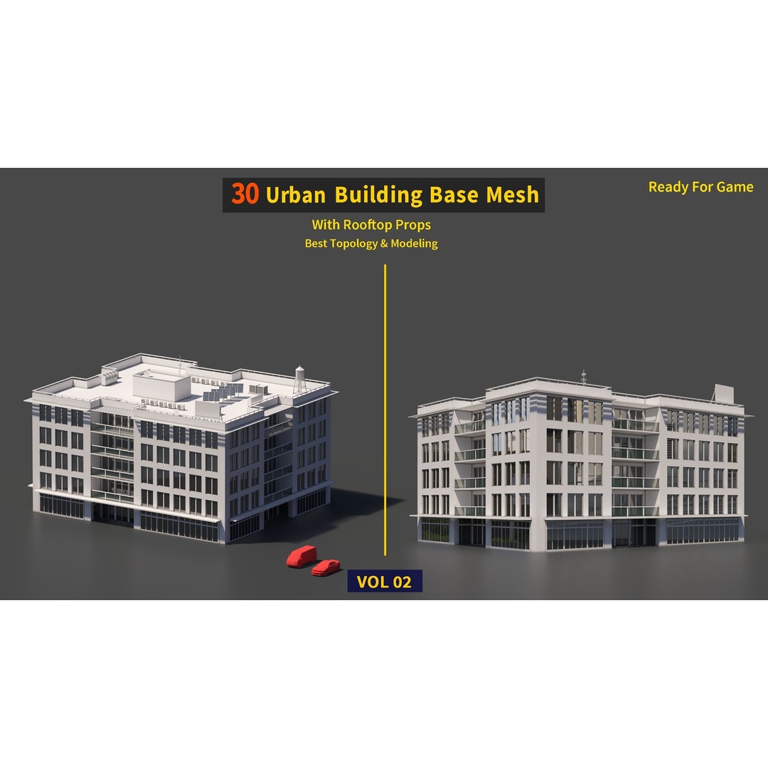 Urban Building Base Mesh 3D Model – Low Poly Real Scale Architecture, FBX - View 37