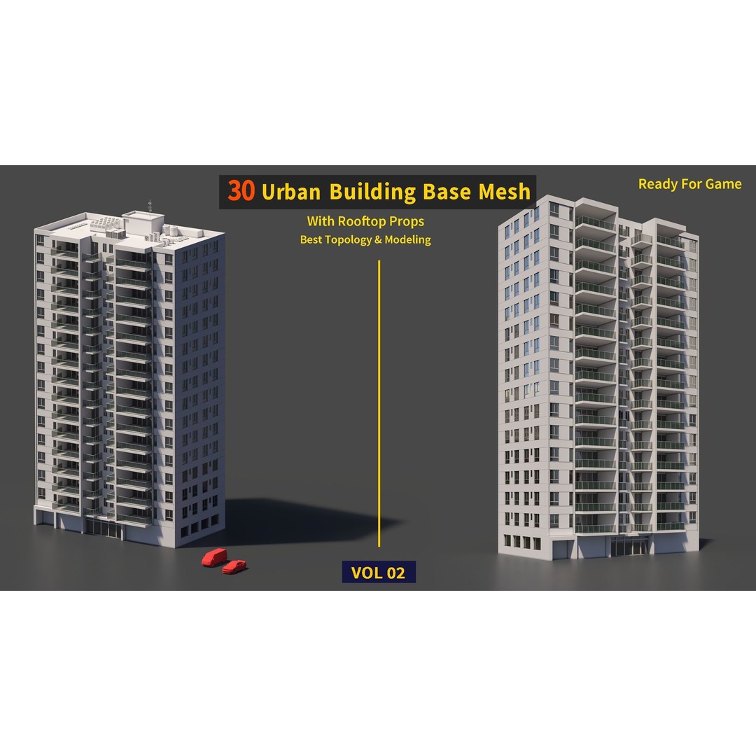 Urban Building Base Mesh 3D Model – Low Poly Real Scale Architecture, FBX - View 38