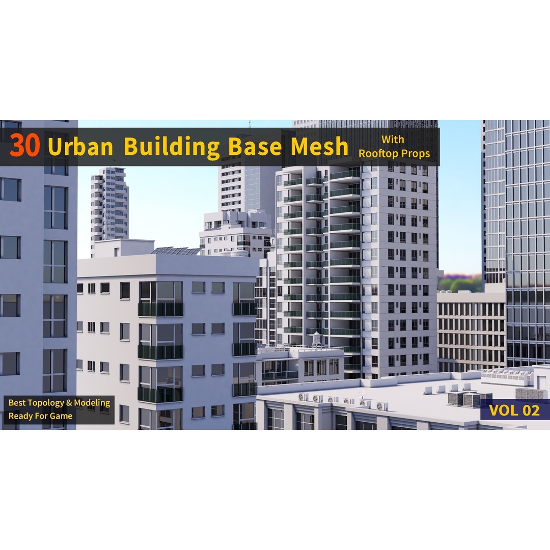Urban Building Base Mesh 3D Model – Low Poly Real Scale Architecture, FBX - View 4