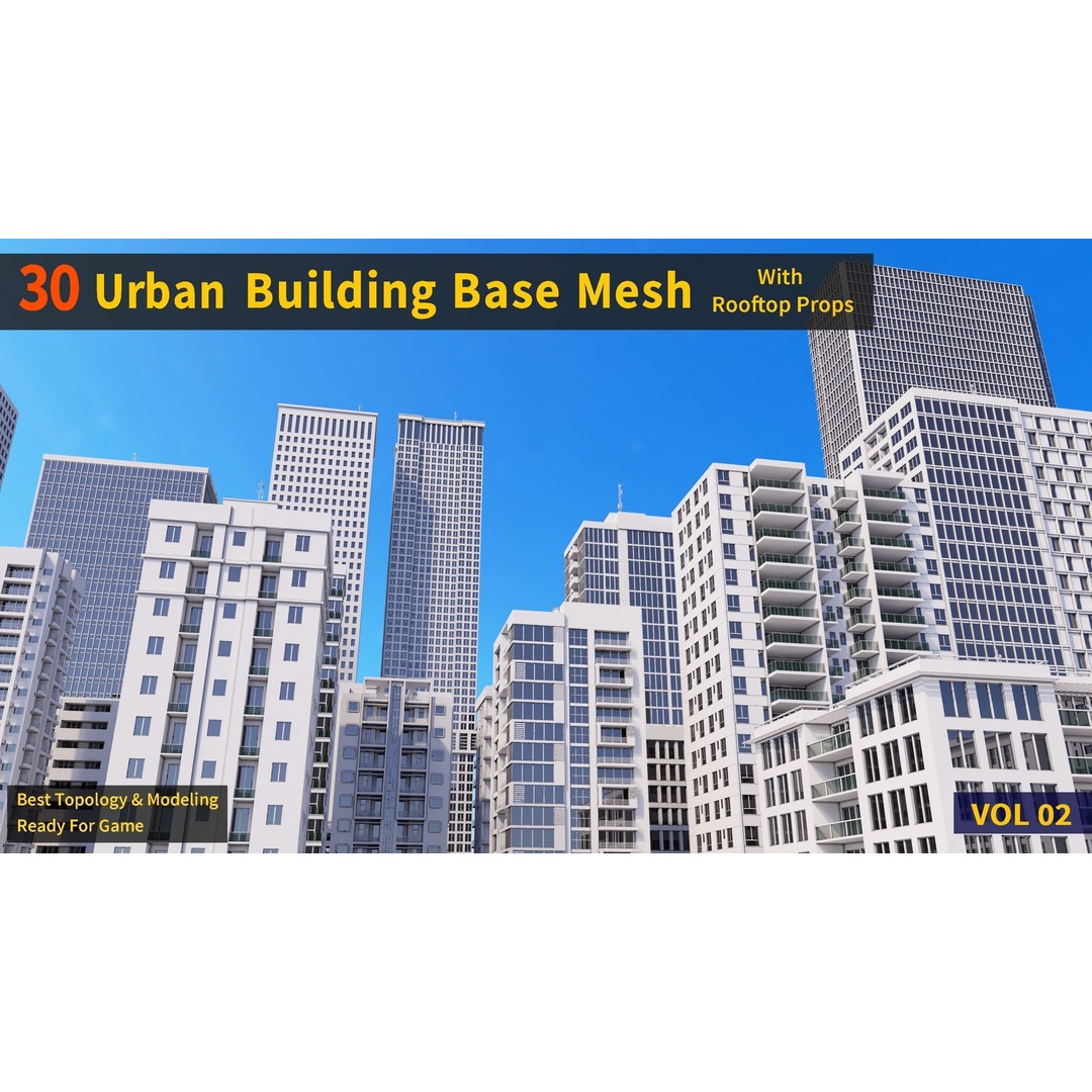 Urban Building Base Mesh 3D Model – Low Poly Real Scale Architecture, FBX - View 5