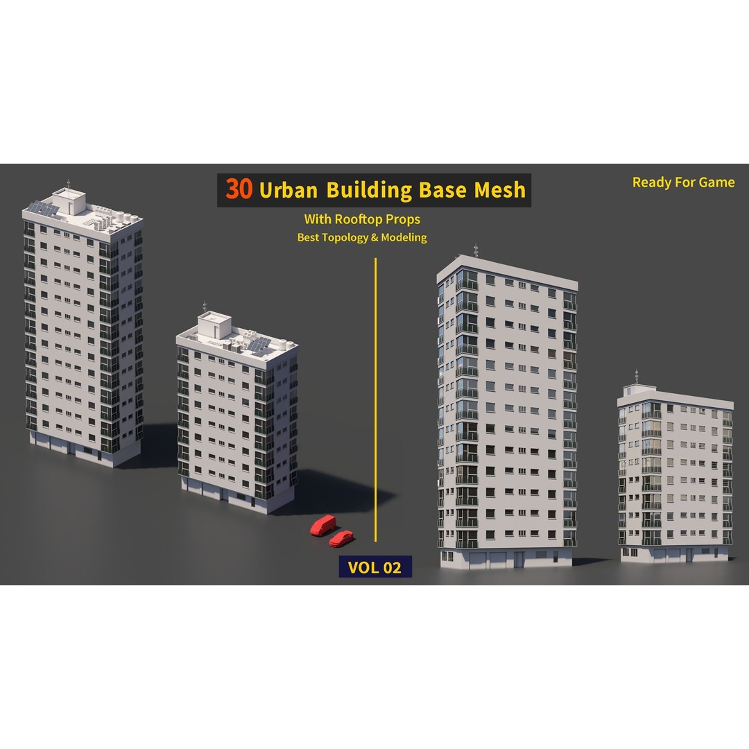 Urban Building Base Mesh 3D Model – Low Poly Real Scale Architecture, FBX - View 9