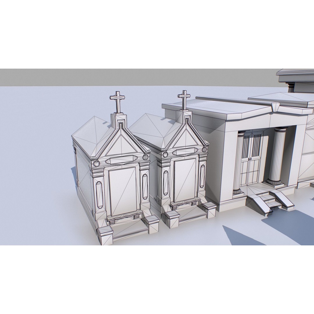 Mausoleums 3D Model – Low Poly Cemetery Props, FBX, PBR Textures