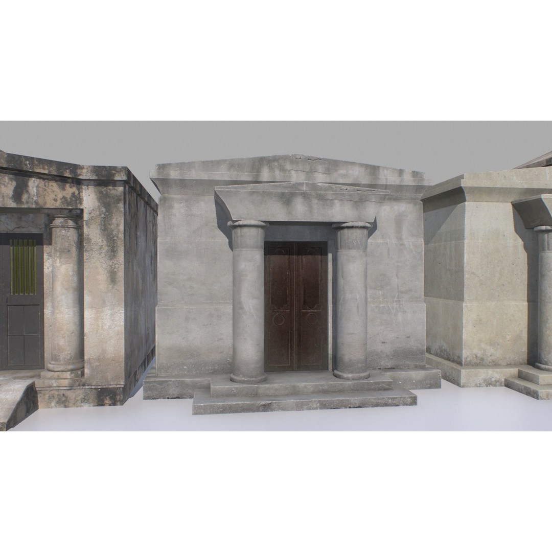 Mausoleums 3D Model – Low Poly Cemetery Props, FBX, PBR Textures - View 11