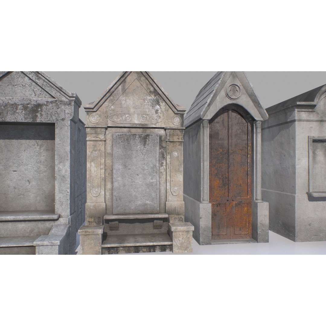 Mausoleums 3D Model – Low Poly Cemetery Props, FBX, PBR Textures - View 14