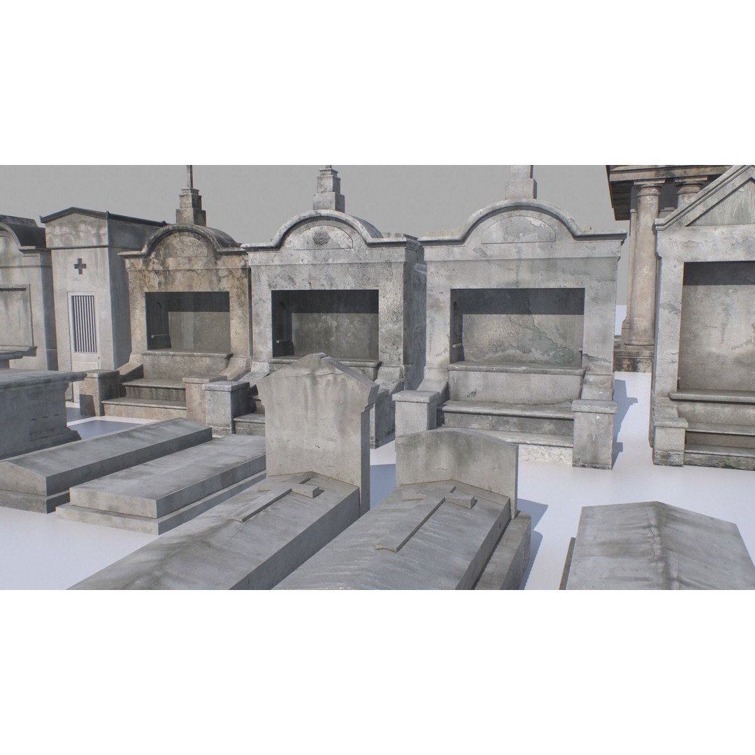 Mausoleums 3D Model – Low Poly Cemetery Props, FBX, PBR Textures - View 17