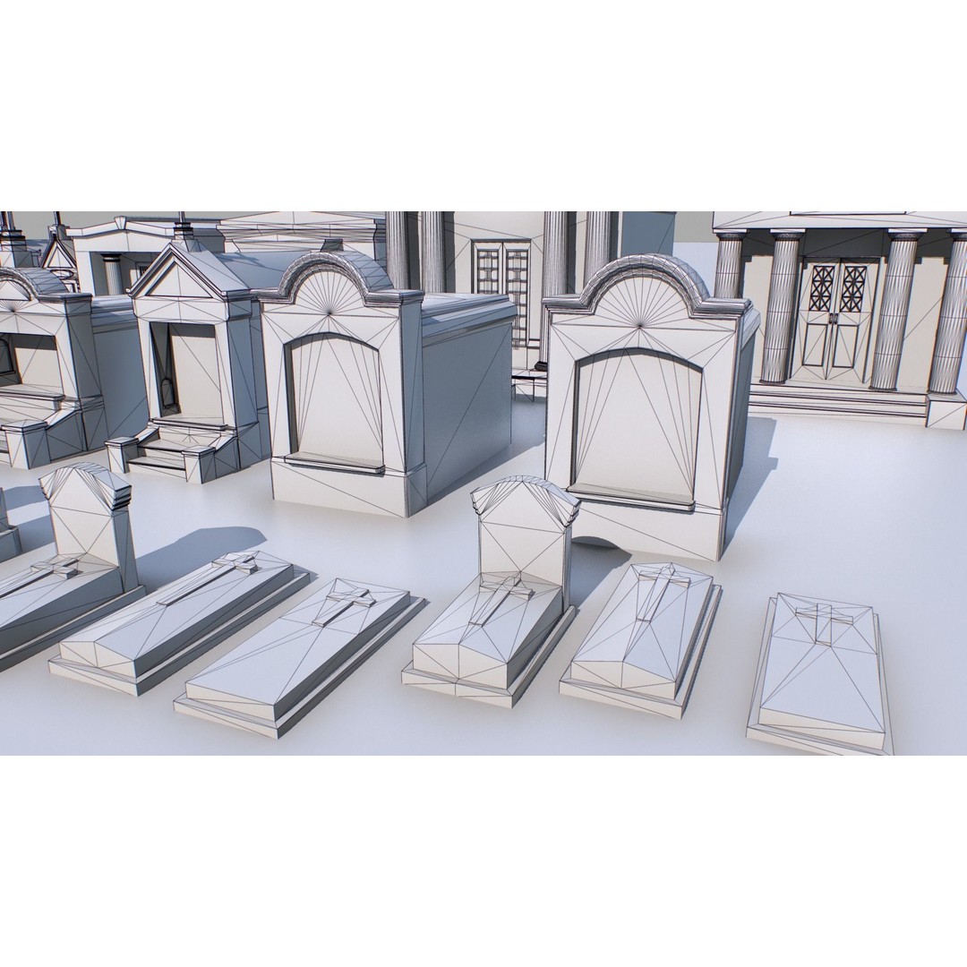 Mausoleums 3D Model – Low Poly Cemetery Props, FBX, PBR Textures - View 20