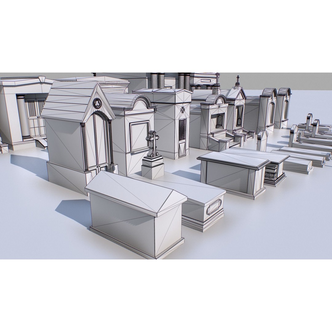 Mausoleums 3D Model – Low Poly Cemetery Props, FBX, PBR Textures - View 21