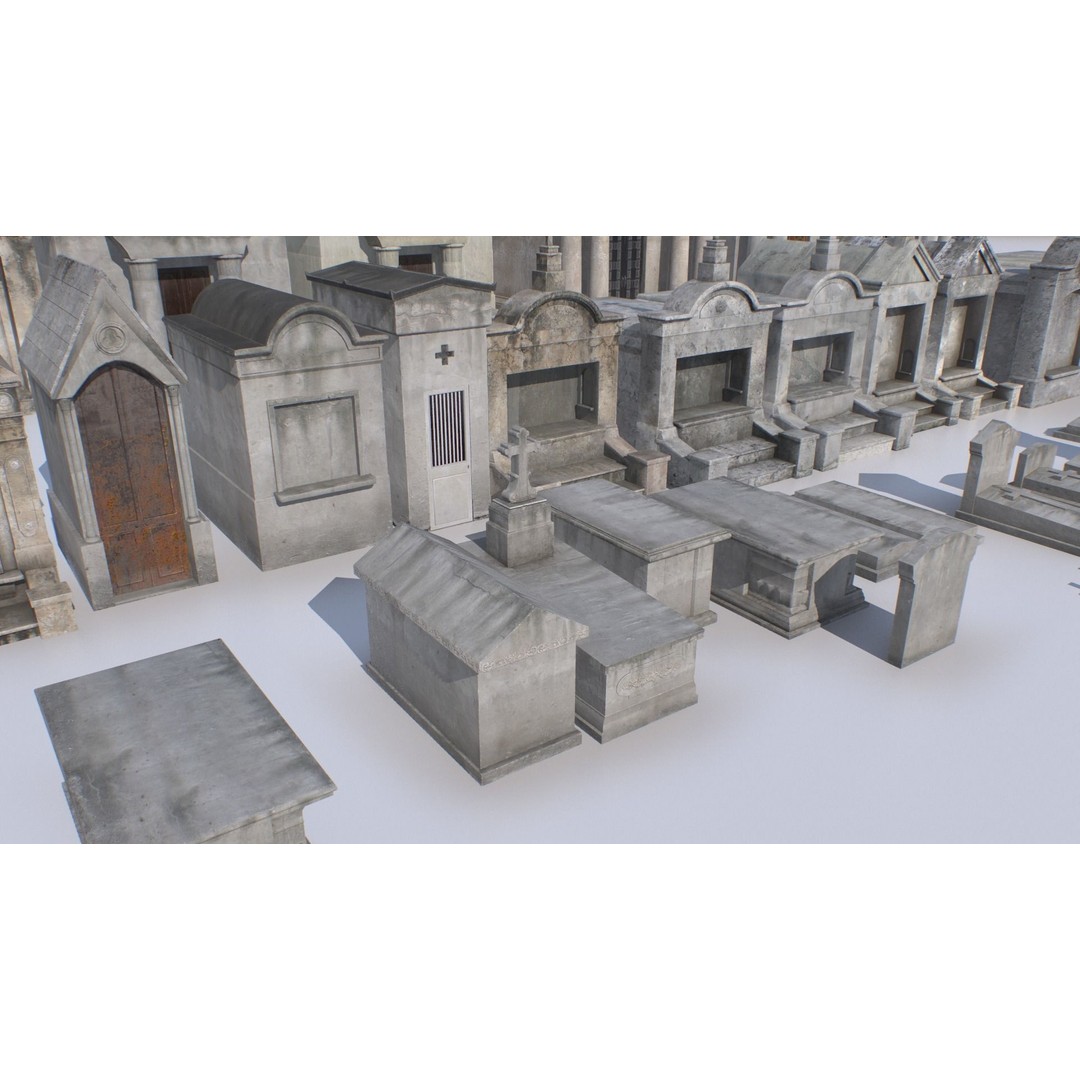 Mausoleums 3D Model – Low Poly Cemetery Props, FBX, PBR Textures - View 4
