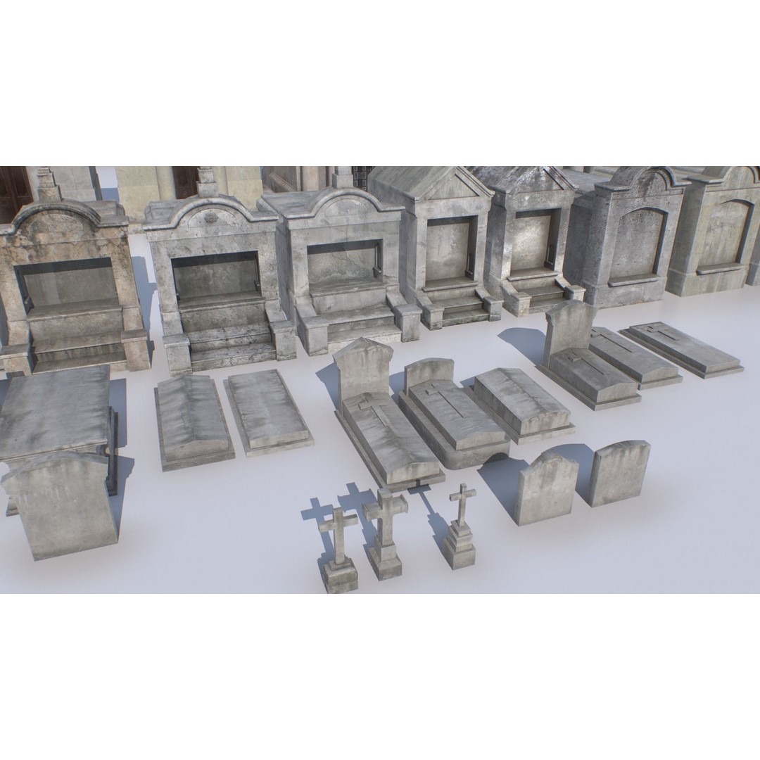 Mausoleums 3D Model – Low Poly Cemetery Props, FBX, PBR Textures - View 5