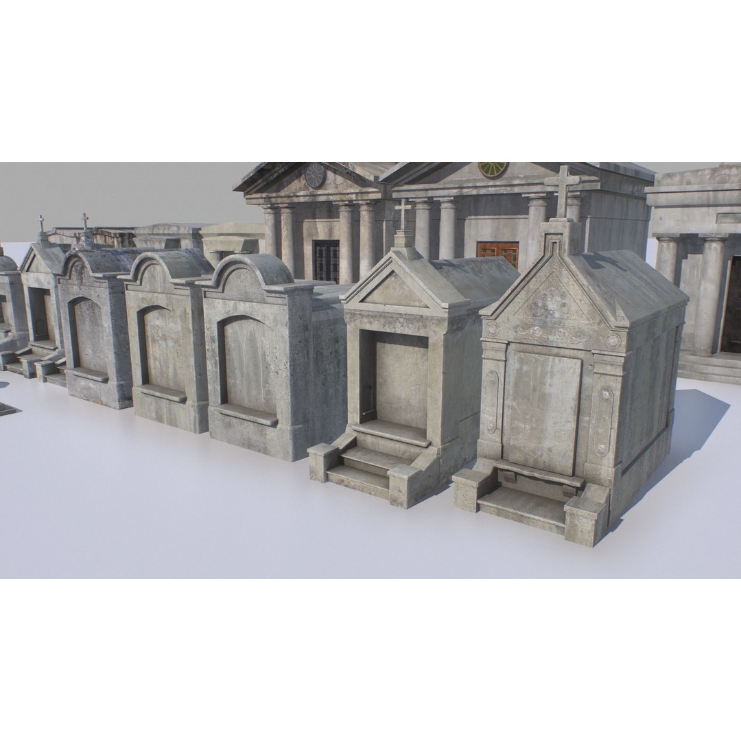 Mausoleums 3D Model – Low Poly Cemetery Props, FBX, PBR Textures - View 6