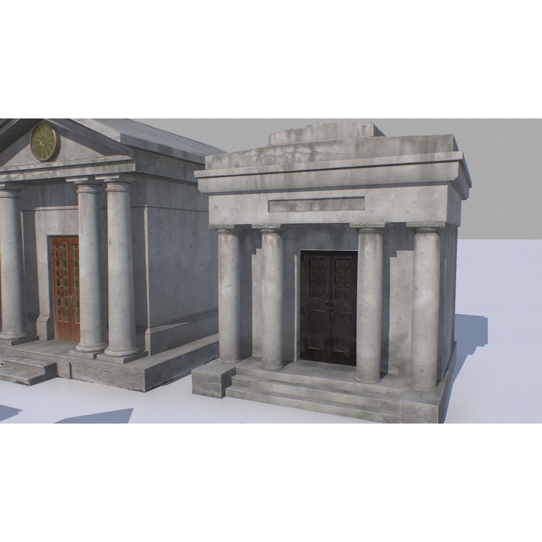 Mausoleums 3D Model – Low Poly Cemetery Props, FBX, PBR Textures - View 7