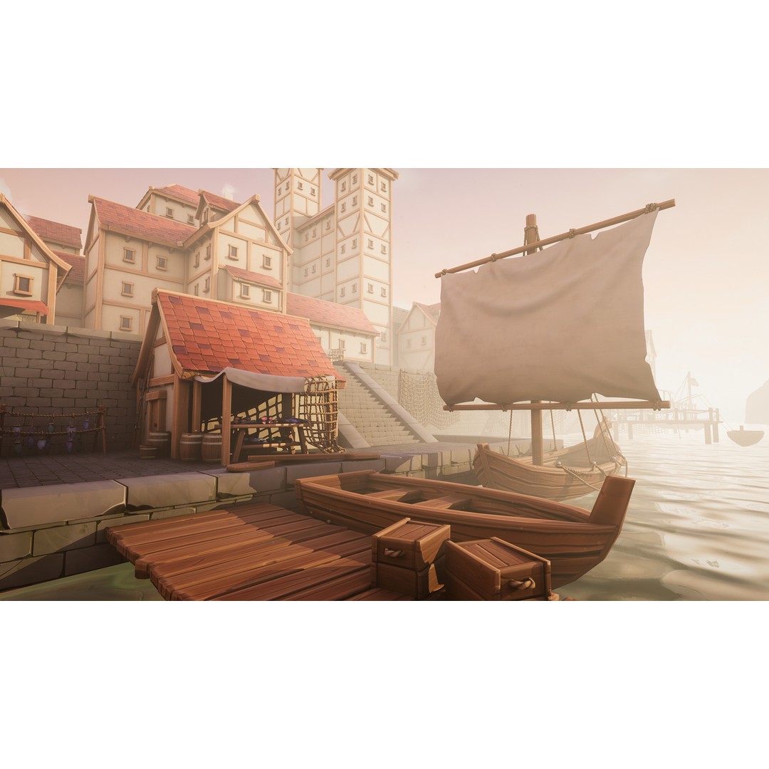 Medieval Port City 3D Model – Low Poly Modular Environment, FBX - View 10
