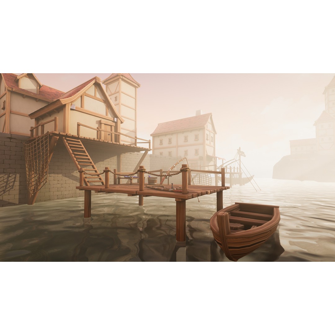 Medieval Port City 3D Model – Low Poly Modular Environment, FBX - View 11