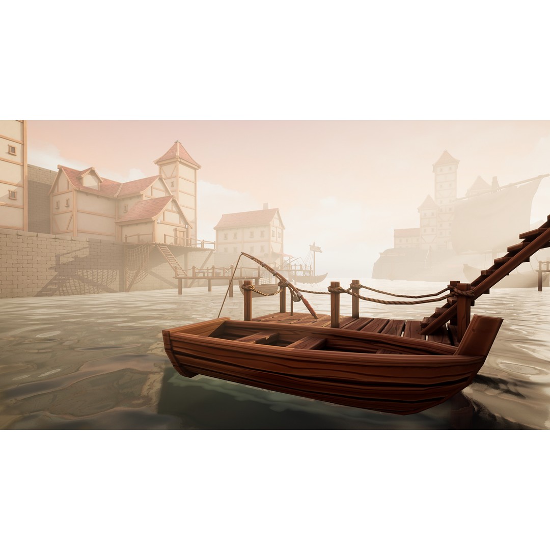 Medieval Port City 3D Model – Low Poly Modular Environment, FBX - View 12