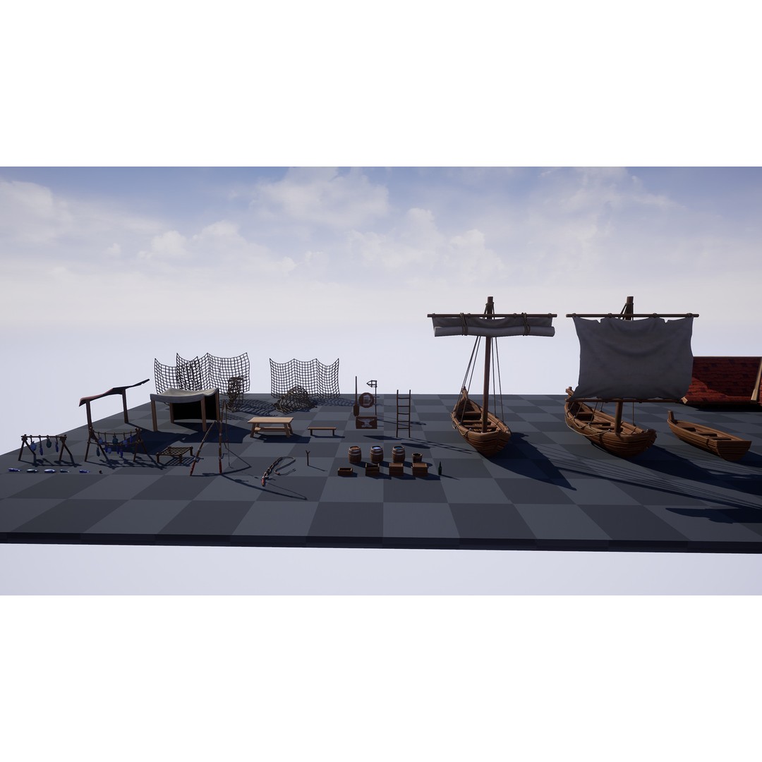 Medieval Port City 3D Model – Low Poly Modular Environment, FBX - View 13