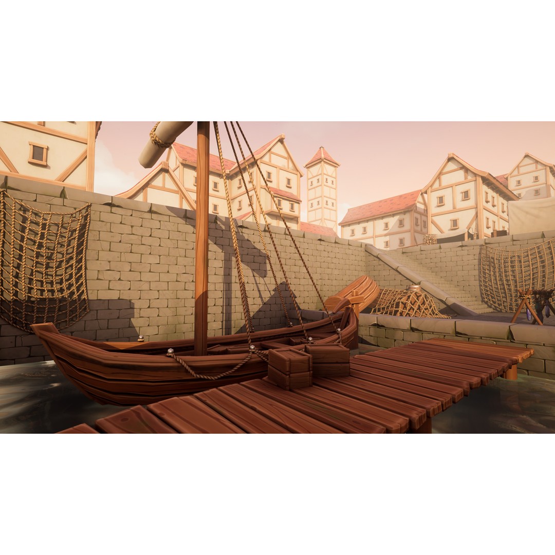 Medieval Port City 3D Model – Low Poly Modular Environment, FBX - View 3