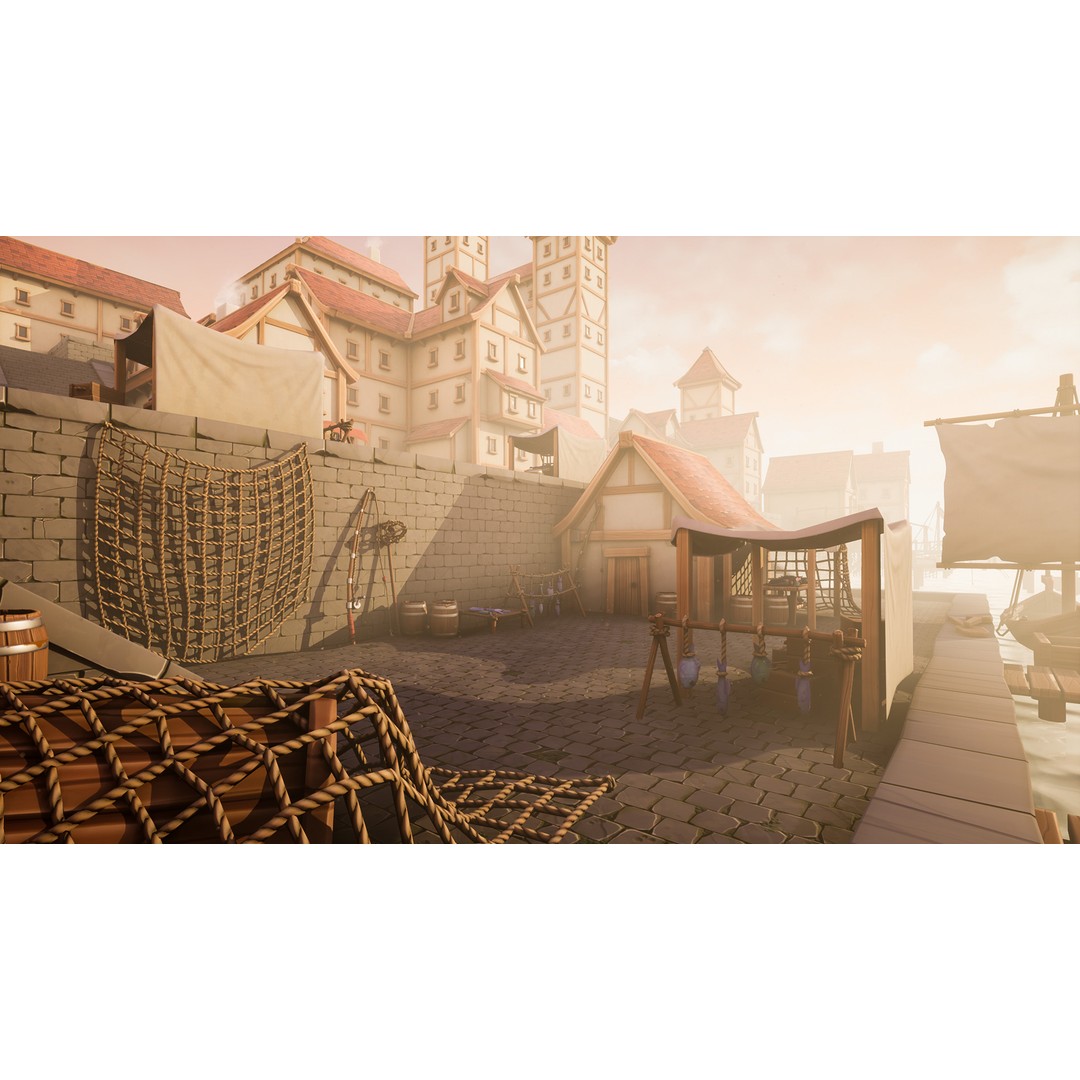 Medieval Port City 3D Model – Low Poly Modular Environment, FBX - View 4
